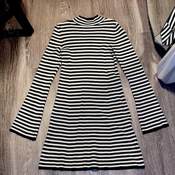 Express Mock Neck Flair Long Sleeve Sweater Dress - Picture 3 of 8